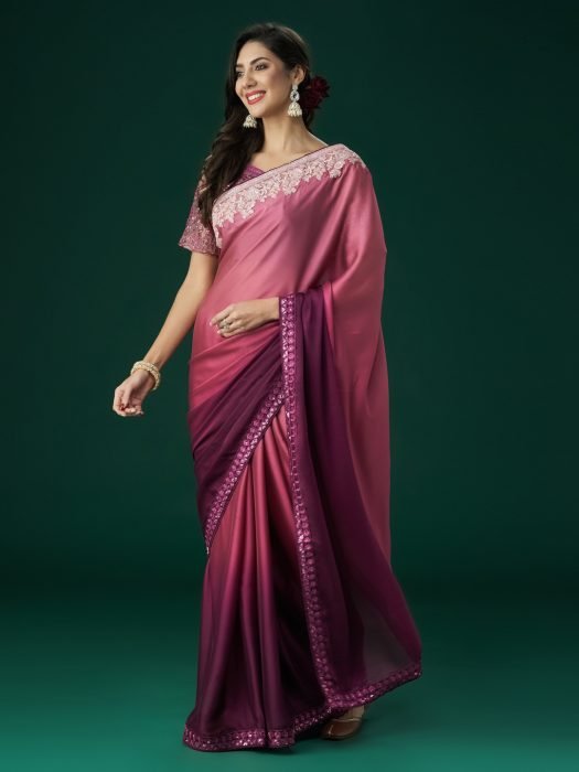 Pink Ombre Embroidered Sequinned Saree embroidered saree