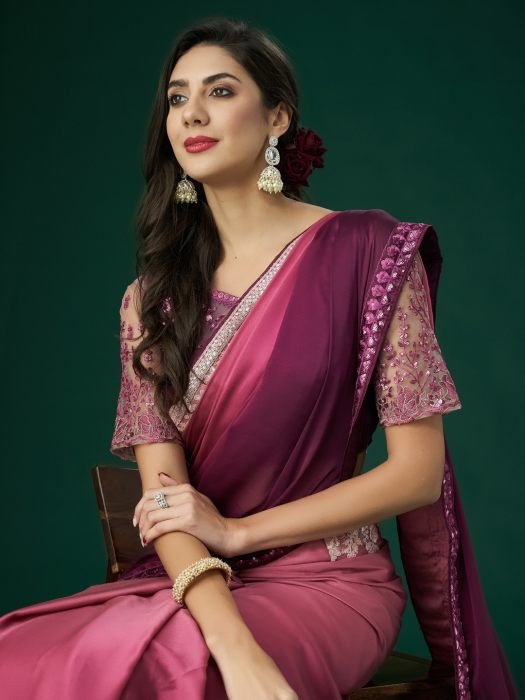 Pink Ombre Embroidered Sequinned Saree embroidered saree