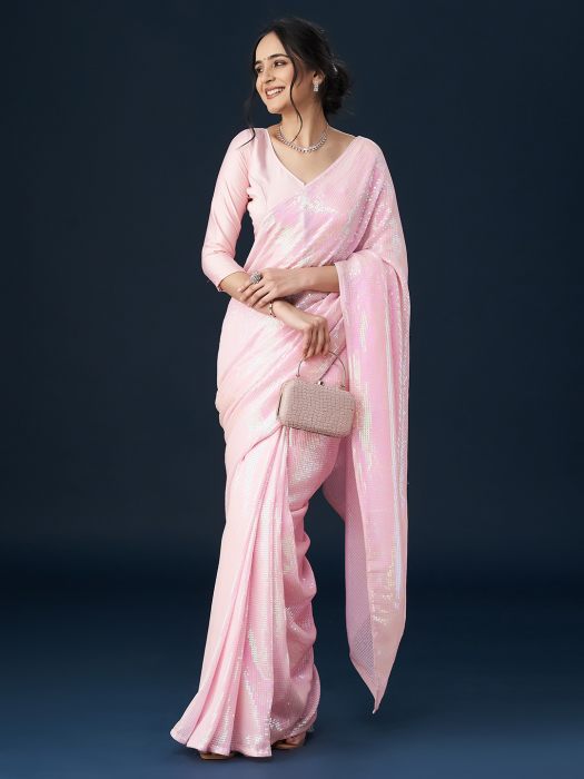 Pink Sequin Embellished Saree 
