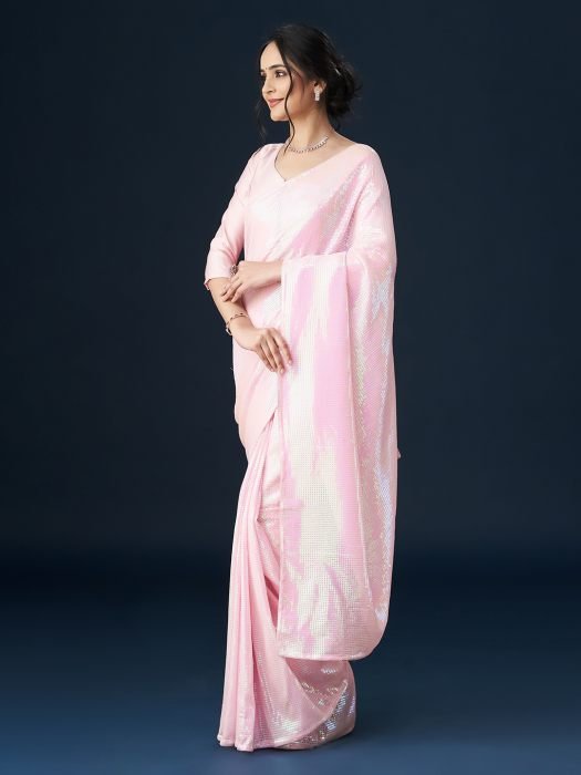 Pink Sequin Embellished Saree party wear saree