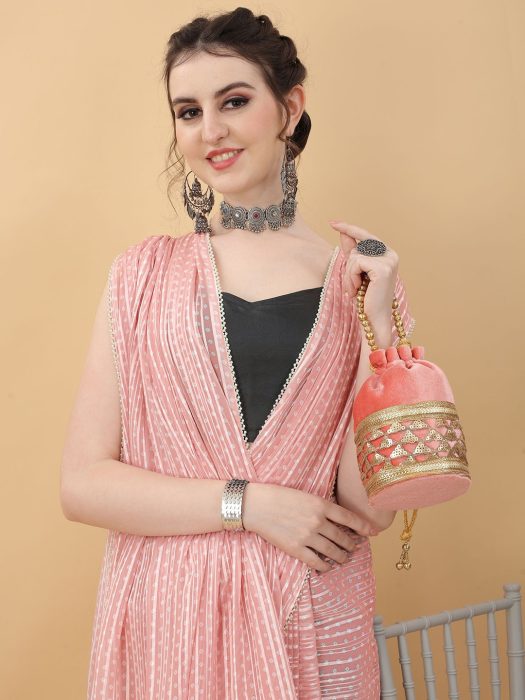 Pink  Silver Floral Satin Saree printed saree