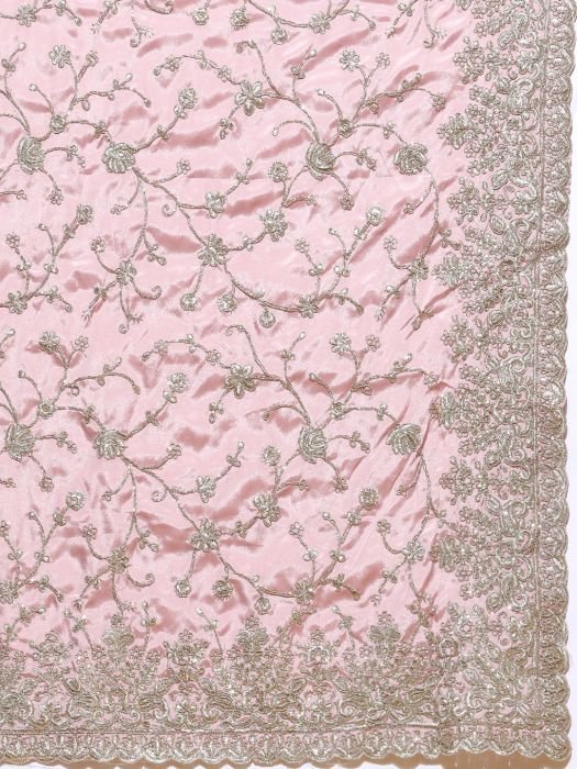 Pink   Silver Toned Floral Sequinned Pure Crepe Heavy Work Saree party wear saree