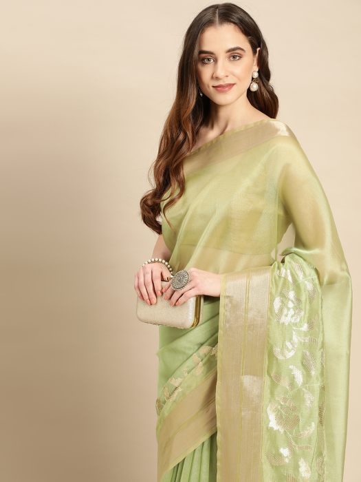  Pista Green Floral Sequinned Pure Georgette Saree silk saree