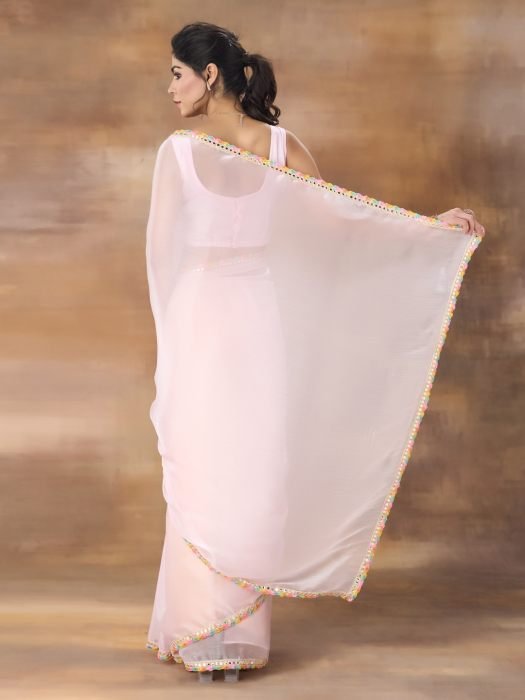 Poly Chiffon Mirror Work Saree party wear saree