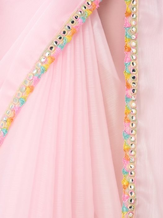 Poly Chiffon Mirror Work Saree party wear saree