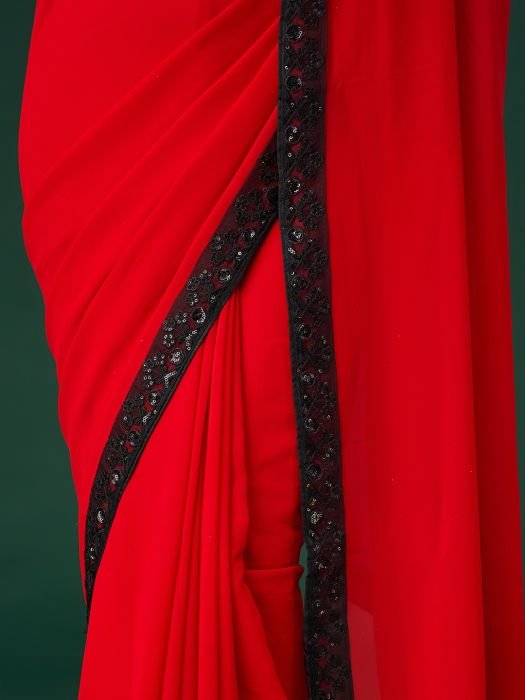 Red Embroidered Sequinned Sarees party wear saree