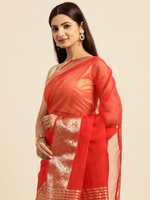 Red Silk Saree With Zari Work maroon