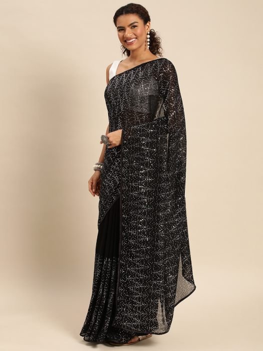 Black Sequence Georgette Saree party wear saree