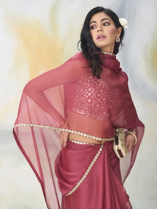 Solid Mirror Work Saree 