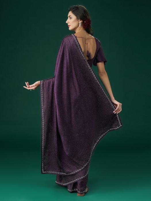 Wine Beads and Stones Embellished Saree NEW
