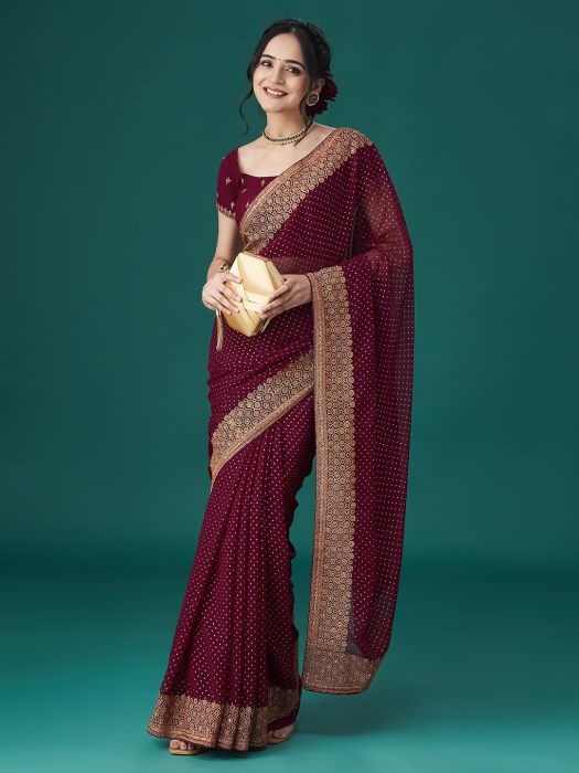 Wine Embellished Beads and Stones Sarees wine sarees