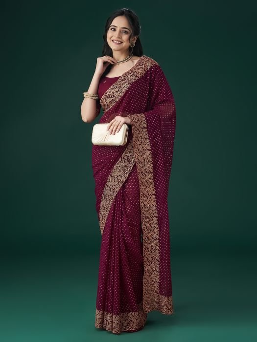 Wine Embroidered Sarees wedding saree