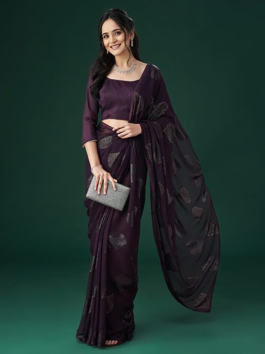 Wine Floral Embellished Saree party wear saree