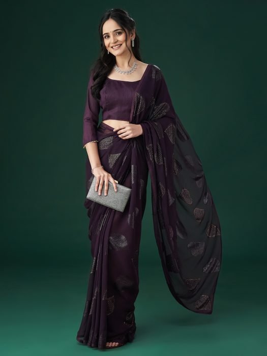 Wine Floral Embellished Saree NEW ARRIVALS