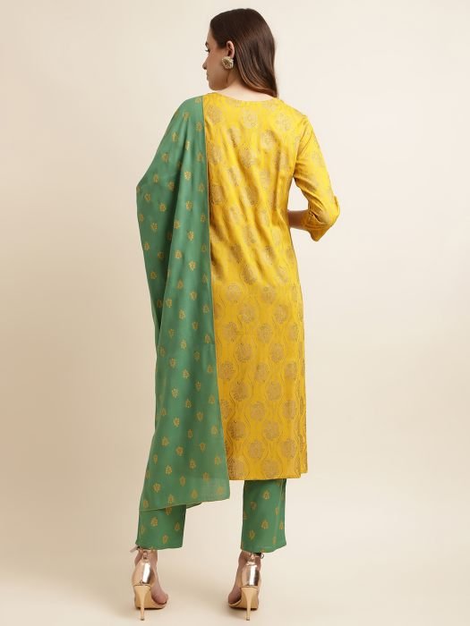 Yellow Ethnic Motifs Printed Regular Kurta With Trousers   Dupatta kurta sets with dupatta