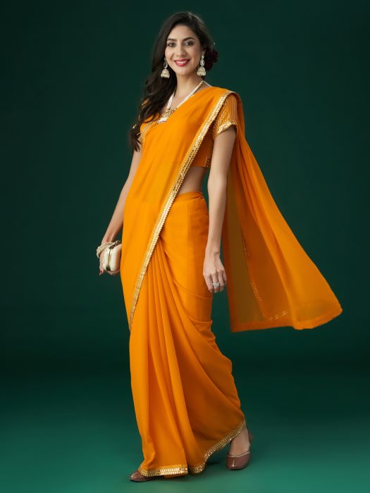 Yellow Mirror Work Embroidered Saree NEW ARRIVALS