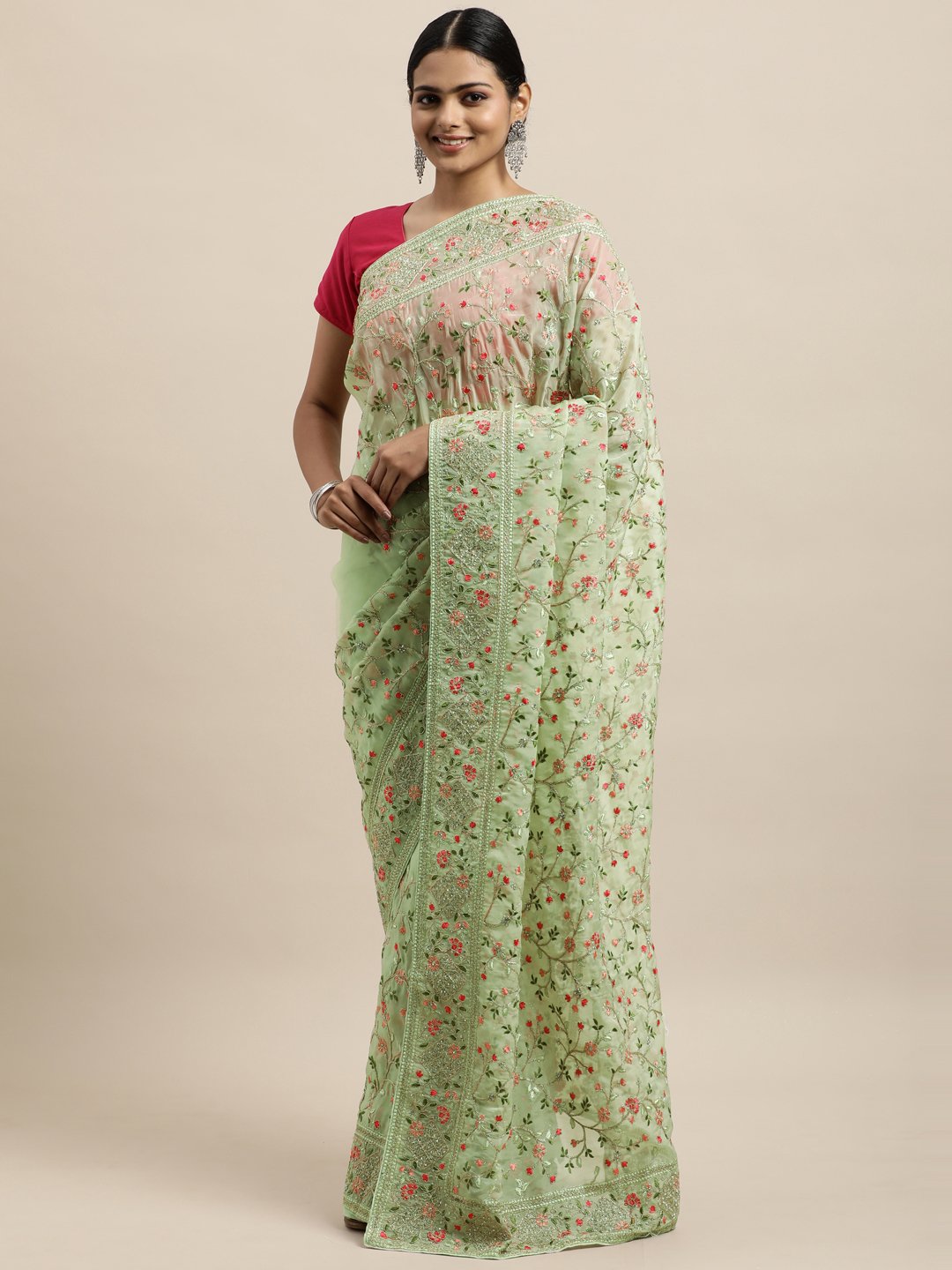 Stylish Heavy Coding With Multi Thred Orgenja Designer Saree With Blouse